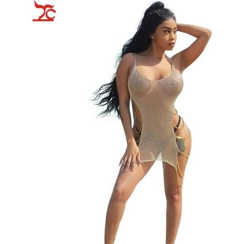 2021 Summer Dresses Smock Overalls Beach Knitted Perspective Lady Fashion Women Bandage Bodycon Casual Sexy Mini Skirt Z001
