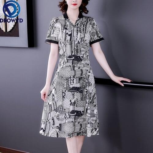 2021 Summer Casual Print Mulberry Silk Midi Dress Women Fashion Vintage V-neck Short Sleeve Dress Elegant Bodycon Party Vestidos