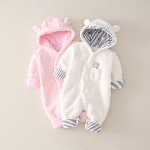 Winter Lamb One-piece rompers with hats soild Clothes for babies Bodysuit Jumpsuit Kids Cute Warm Sleepwear for Infants Newborns