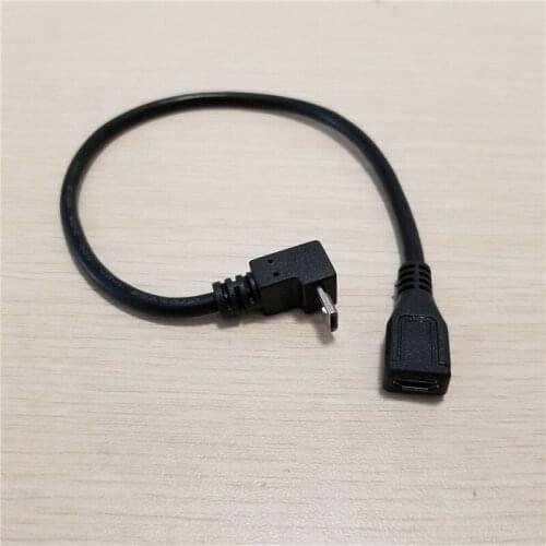 10pcs/lot Micro USB B 5Pin Upward Right Angle Male to Female Extension Data Charging Power Cable Blakc 25cm