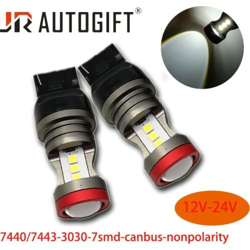 2PCS 7440 7443 3156 3157 PWY24W 7SMD 3030 LED Car Light Canbus NO ERROR Auto Lamp Parking turn Bulb 10W 12V-24V Nonpolarity