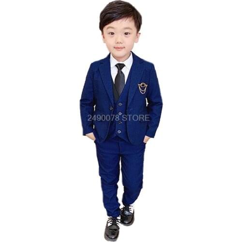 2020 Brand Flower Boys Formal Blazer Clothing Set Kids Jacket Vest Pants 3Pcs Wedding Tuxedo Suit Children Birthday Costume