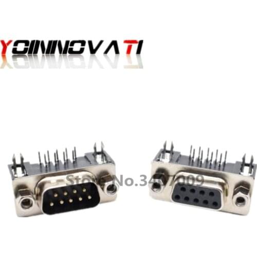 50pcs DB9 Female Male PCB Mount D-Sub 9 pin PCB Connector RS232 Connector 90-degree bent needle DR9