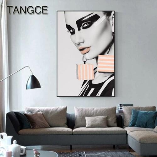 Abstract Gothic Girl Canvas Painting Black Lips Wall Art for Living Room Tableau Decoration Salon Gothic Poster and Print Decor