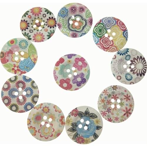 5pcs Random color Round Flower Painted Wooden Buttons 4 HolesSewing Accessories for Craft Decoration Scrapbooking For Hat Kids