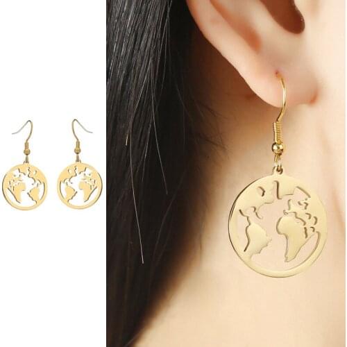 European and American earrings stainless steel accessories hook map earrings
