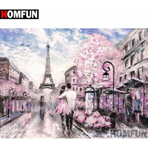 HOMFUN Full Square/Round Drill 5D DIY Diamond Painting"Cherry blossom tower"3D Diamond Embroidery Cross Stitch Home Decor A20151