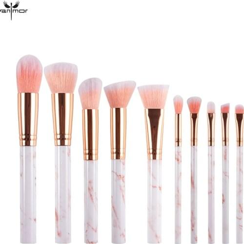 Anmor 10Pcs Makeup Brushes Marble Make Up Brush Foundation Set Eyeshadow Powder Professional Cosmetic Tools Brochas Maquillaje