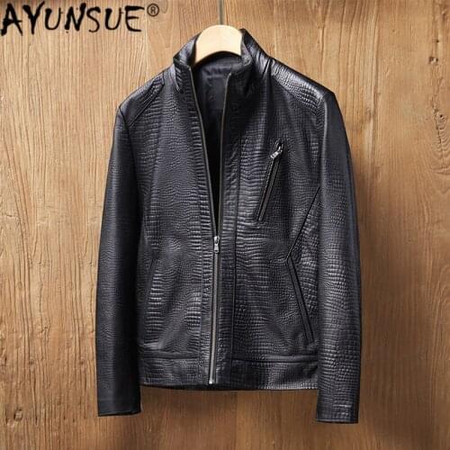 AYUNSUE Mens Leather Jacket Sheepskin Coat Real Genuine Leather Jacket Men Spring autumn Casual Motorcycle MG8-K8880 KJ4429