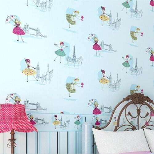 Beibehang Girl cartoon bedroom non - woven fabric environmental wallpaper romantic pink children 's room striped waist wallpaper