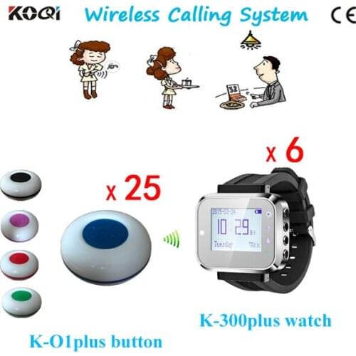 Wireless Calling System,Wireless Call Button,Wireless Waiter Call(6 Watch +25 Table Bell Button)
