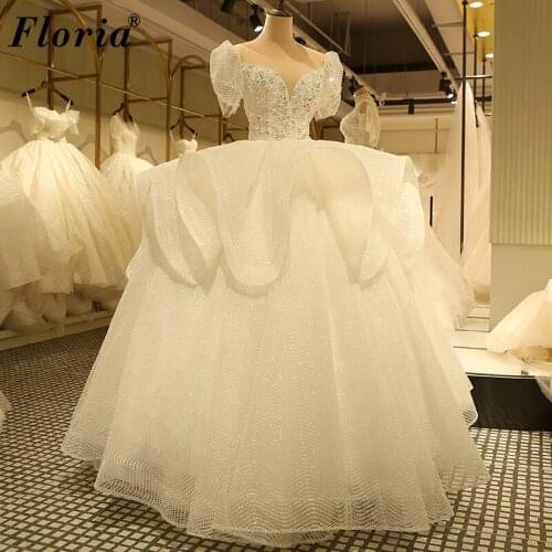 2021 Sparkly Wedding Dresses A-Line Backless Pearls Wedding Gowns Luxury Chapel Princess Bridal Gowns robe de soirée de mariage