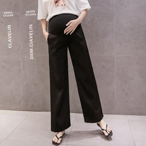 Pregnant Womens Wide-leg Pants Summer Ice silk Thin Loose Casual Wear Fashionable Belly Lift Pants tide Mom Pants