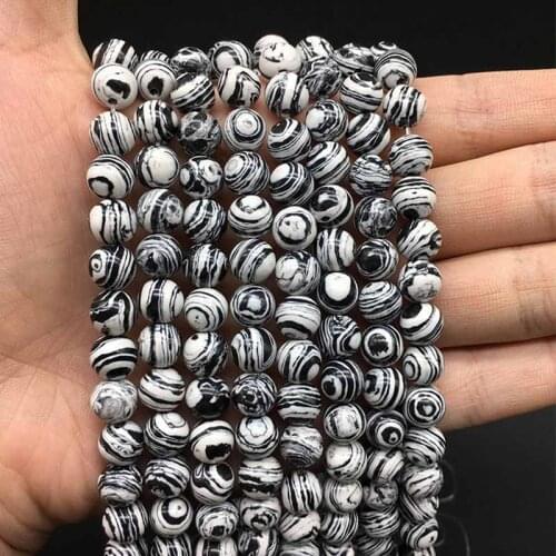 1 Strand Black Striped Thread Spacer Beads Round Stone Loose Beads 4-12mm Fitting Jewelry Making Hand Made Decoration Earrings