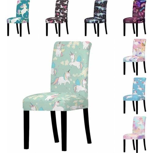 Chair Slipcover Cartoon Unicorn Removable Banquet Room Chair Protector Seat Case Stretch Chair Covers For Dining Room