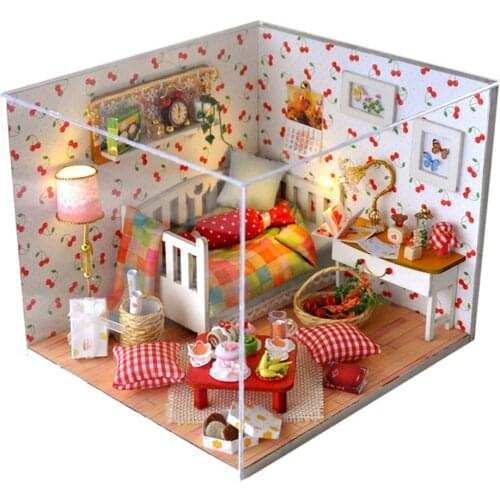 Wood Miniature Doll House with Furniture Dustproof Cover Fantasy Toy Birthday Gift for Kids 10+ Years Old