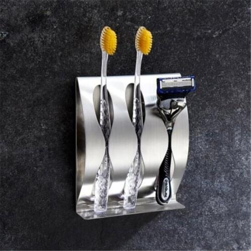 Bathroom Stainless Steel Toothbrush and Razor Rack Wall Mount Self-adhesive Toothbrush Organizer Stand Holders