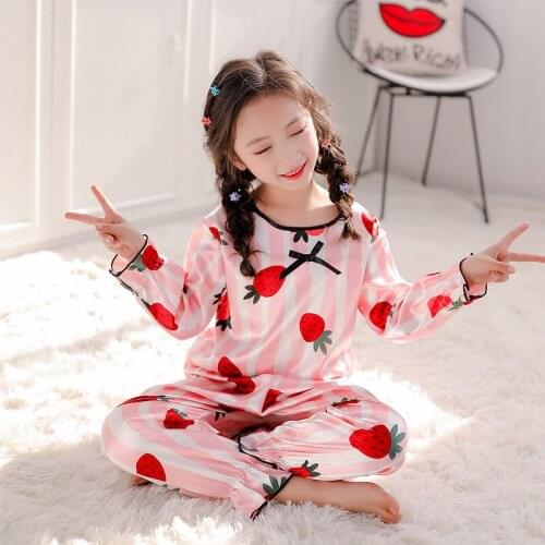 KEAIYOUHUO Children Home Wear 2021 Spring And Autumn New Girls Pajamas Suit Long-Sleeved Ice Silk Shirt Children Clothing 9 Year