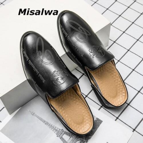 Misalwa Indoor Men Loafers Elegant Slip On Half Dress Slippers Household Mules Leisure Men Flats