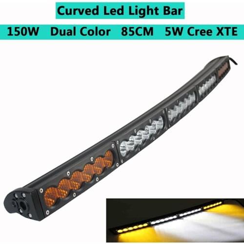 Dual Color Curved LED Light Bar 33 34inch 150W Off-road Light Bar White Amber Yellow Spot Flood Combo Beam LED Work Diving Light