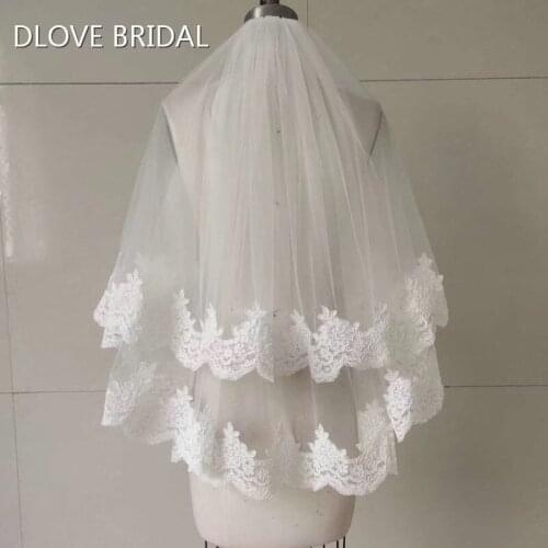 Two Layer Lace Edge Bridal Wedding Veil New Style Elbow Length Metal Comb Hair Accessory White Ivory
