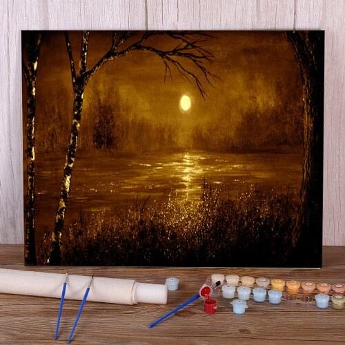Natural Scenery Evening Birches DIY Paint By Numbers Set Acrylic Paints 40*50 Canvas Pictures Loft Picture Wholesale
