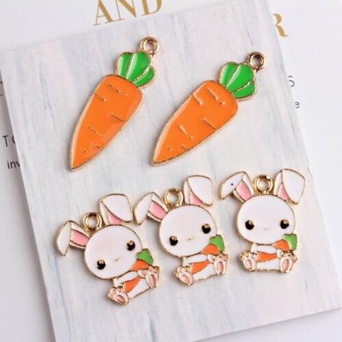 10PCS Cute Rabbit Carrot Enamel Charms Necklace Making Pendant Drop Oil Hare Alloy Floating DIY Earring Jewelry Accessory YZ083