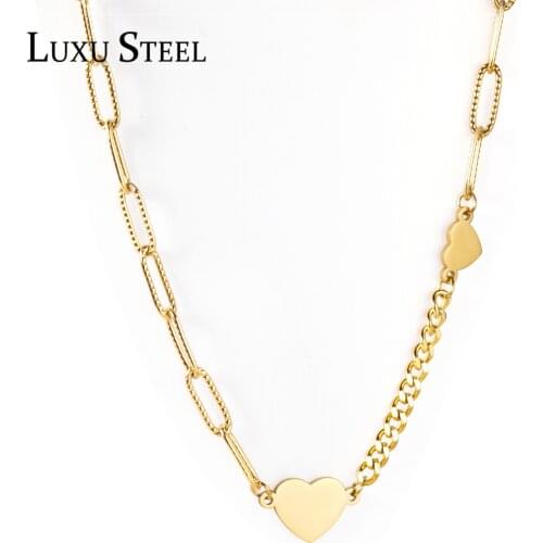 LUXUSTEEL Fashion Necklace Heart Shape Pendant Stainless Steel Necklace Gold Silver Color Ladies Vintage Fashion Wedding Jewelr