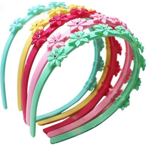 2018 Fashionable Diamond Flower Kids' Headbands Plastic 5MM Covered Floral Hair Accessories 12pcs/lot GHB030