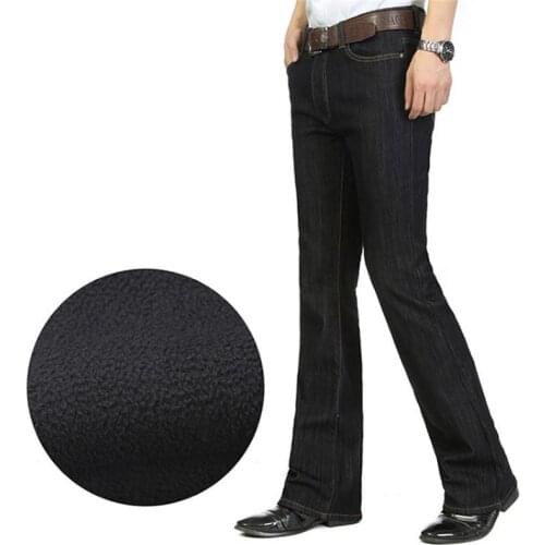 Free Shipping High Quality 2019 Warm Winter New Mens Smart Casual Bootcut Fleece Jeans Business Flare Pants Plus Size Trousers