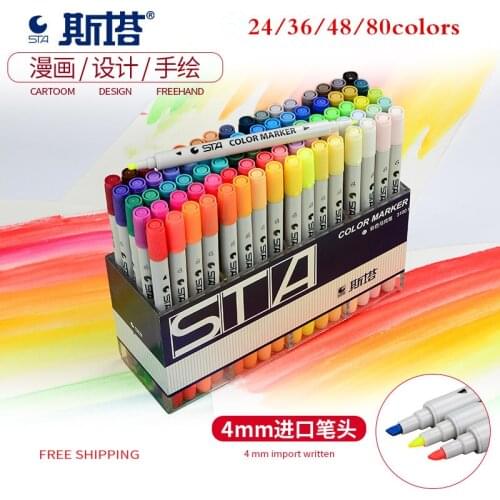STA 80 Colors Double Head Artist Soluble Colored Sketch Marker Brush Pen Set For Drawing Design Paints Art Marker Supplies