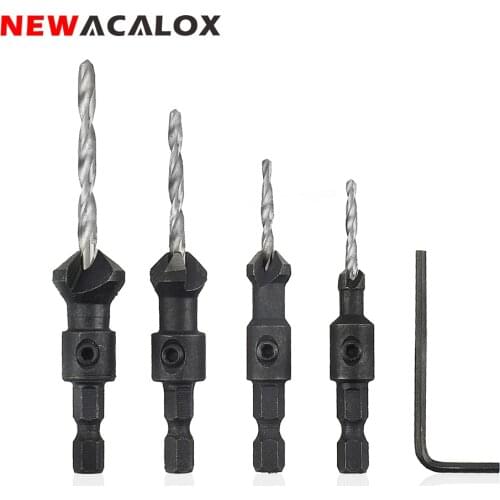 5pcs/set Woodworking Countersink Drill Bit Set Electric Carving Tools Boring Counterbore Hex Shank Chamfer Bore Hole Cutter Wood