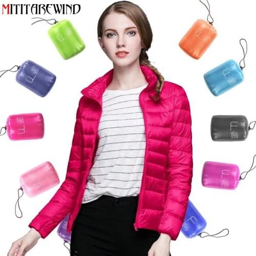 2020 Autumn Winter New 90% White Duck Down Jacket Stand Collar Lightweight Thin Female Jacket Slim Fit Keep Warm Down Coat M-4XL