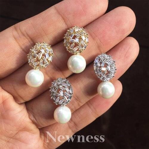 Newness Hot Fashion Exclusive Imitation Pearl & Cubic Zirconia Crystal Stud Earrings With White Color For Women Gift