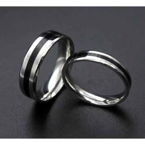 Stainless steel Wedding Ring black Silver Color Simple Design Couple Alliance Ring 4mm 6mm Width Band Ring for Women and Men