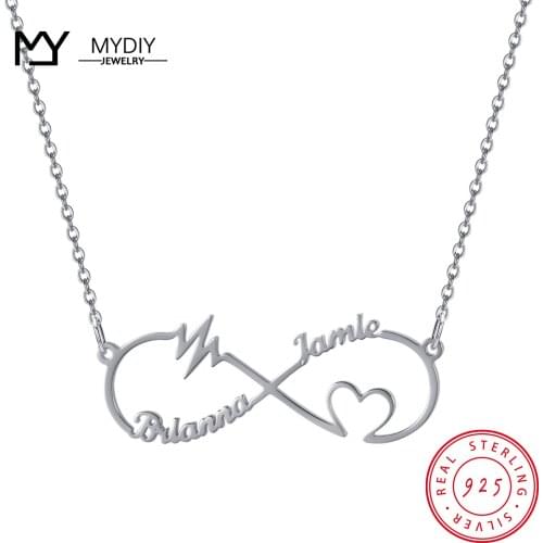 925 Sterling Silver Custom Name Infinity Necklace Heart and ECG Choker Custom Necklaces & Pendants Valentines Day Gift Jewelry