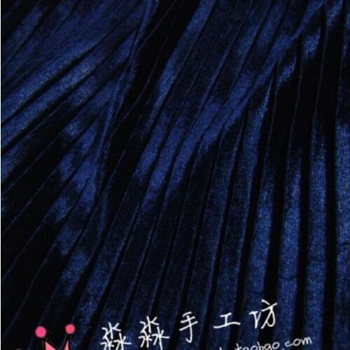 3Metres Pleated Crushed Navy Blue Velvet Fabric Cloth For Autumn And Winter Large Fold Dress Skirt Crumpled Silk Velvet Fabric