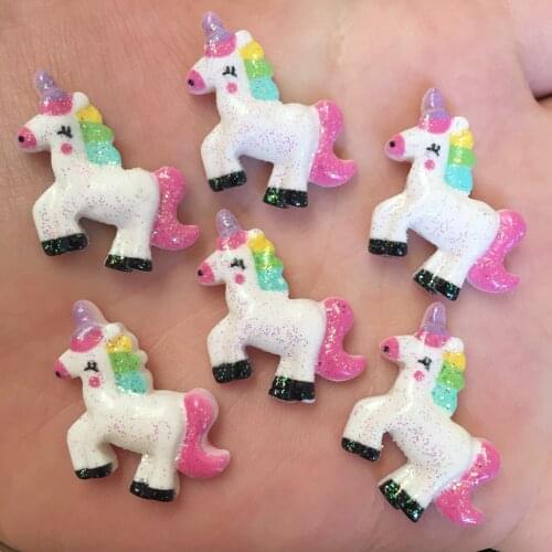 Resin Cute Colorful Glitter Unicorn Flatback Cabochon stone 10PCS scrapbook DIY Miniature Home Decor crafts OF477