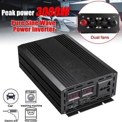 New Solar Inverter 3000W(Peak 6000W) DC 12V to AC 110VInverter Voltage Transformer Converter LED for Car Home