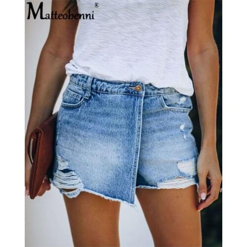 New Fashion Ripped Frayed Hole Denim Shorts Summer Women High Waist Jeans Hot Shorts Denim Shorts Summer Women High Waist Jeans