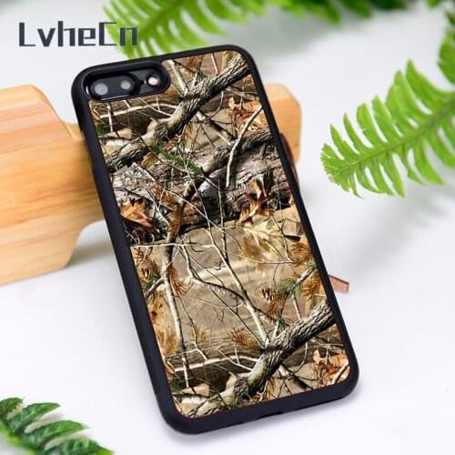 LvheCn Silicone Rubber Phone Case Cover for iPhone 6 6S 7 8 Plus X XS XR 11 12 Mini Pro Max Real Tree Camo