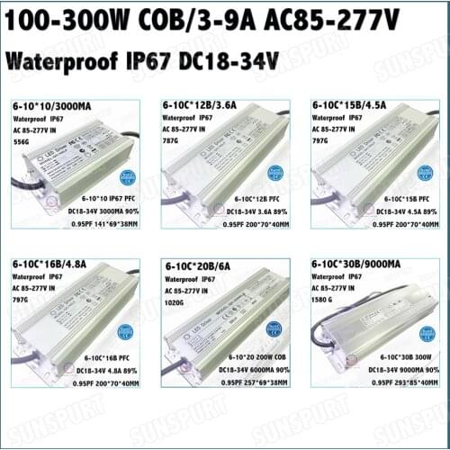 Waterproof IP67 PFC 100-300W LED Driver 6-10 Series 100W 120W 150W 160W 200W 300W 3-9A DC18-36V Constant Current Free Shipping