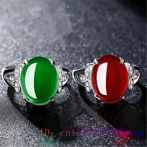 Green Jade Ring Men Natural Amulet 925 Silver Gemstone Charm Crystal Jewelry Gifts Chalcedony Fashion Zircon Women