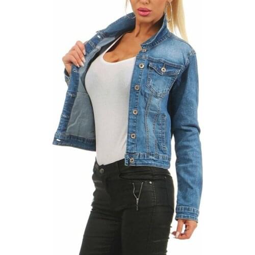 Denim Jacket Womens Vintage Coat Spring Autumn Jackets Turn-down Collar Jeans Single Breasted Streetwear Coats Female Feminine