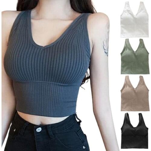 V-neck Vest Womens seamless Bra No pad Brassiere Underwear chest sleep yoga sports bra vest Big Size Top Cotton Bralette