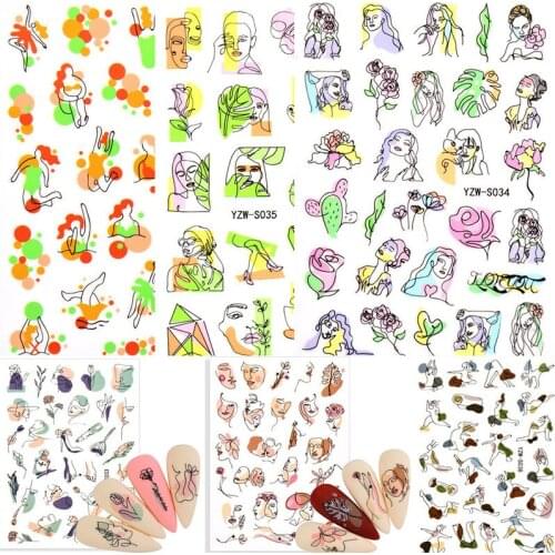 1 Sheet Nail Sticker Fashion Nail Sticker Face Pattern Geometric Pattern Decals Art 3D Adhesive Sliders Manicure Accessory