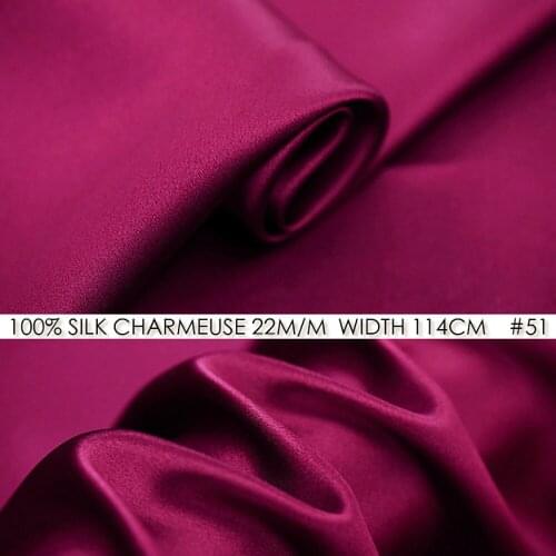 100% SILK CHARMEUSE SATIN 114cm width 22mommes Luxury Organic Satin Fabrics New Desigual China Silk Dark Hotpink #51