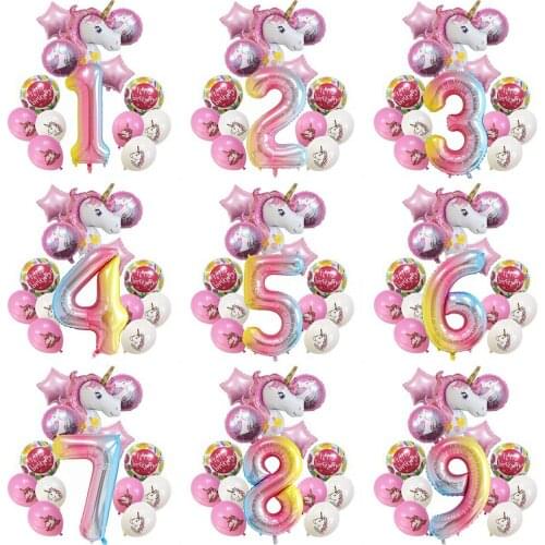 12Pcs Rainbow Unicorn Party Balloons Unicorn Birthday Decoration Number Foil Balloon Kids Birthday Party Decor Baby Shower Globo