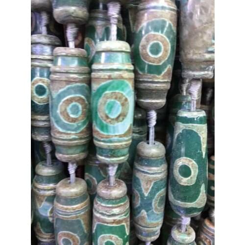 2strands/lot 3eyes Green Prayer Mala Tibetan Mystical Stone Dzi Beads Tibetan Charms Rice Gems Stone Matte Turtleback Drum Beads