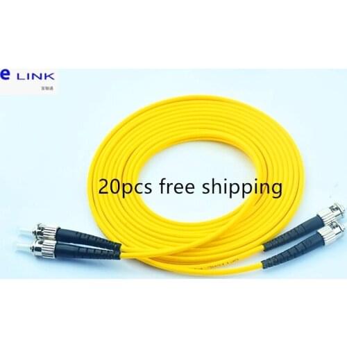 20pcs fiber ST-ST patch cord UPC SM Duplex Single mode 3.0mm 2.0mm jacket yellow cable optical fibre jumper free shipping ELINK